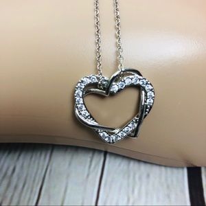 Silver Plated Heart Necklace with Rhinestones